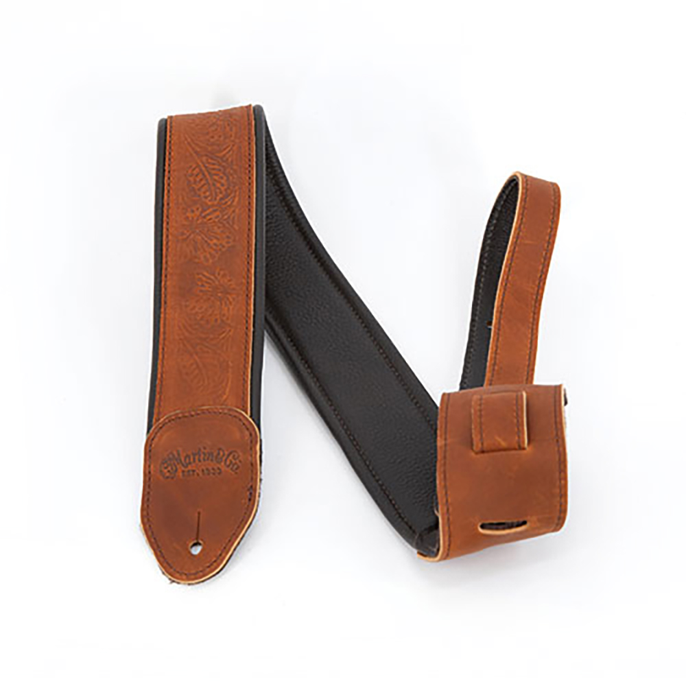 마틴 스트랩 Garment brown rolled leather guitar strap / 18A0088